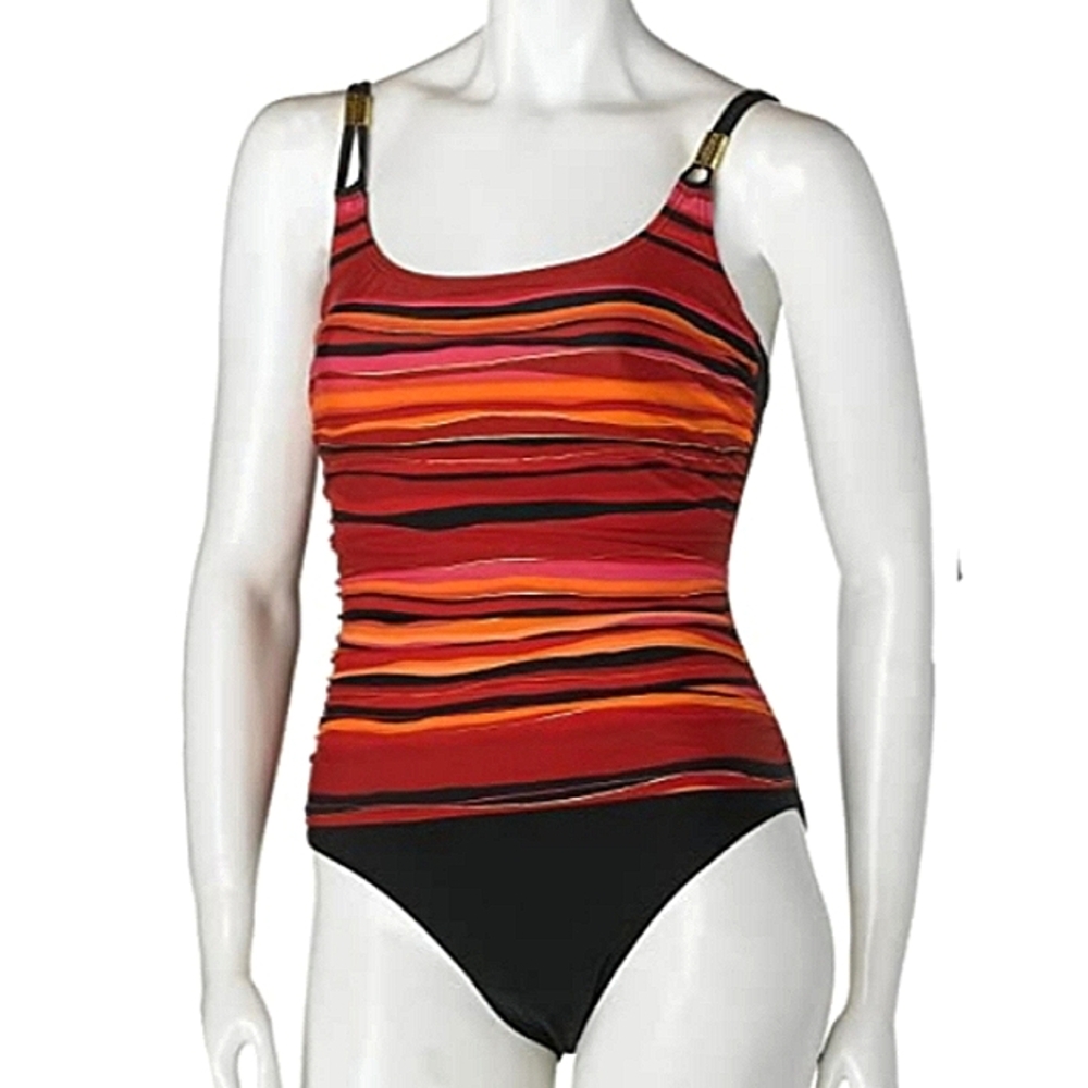 FantaSizer Minimizer Metallic Stripe 1pc  Multicolor MonokinBathing Swimsuit NWT